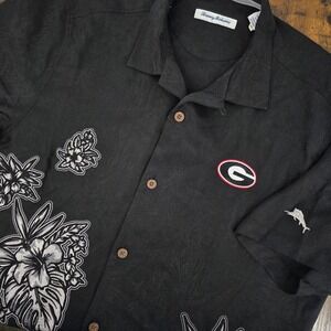 Georgia Bulldogs Shirt‎ Mens M Black Silk Hawaiian NCAA Football Tommy Bahama